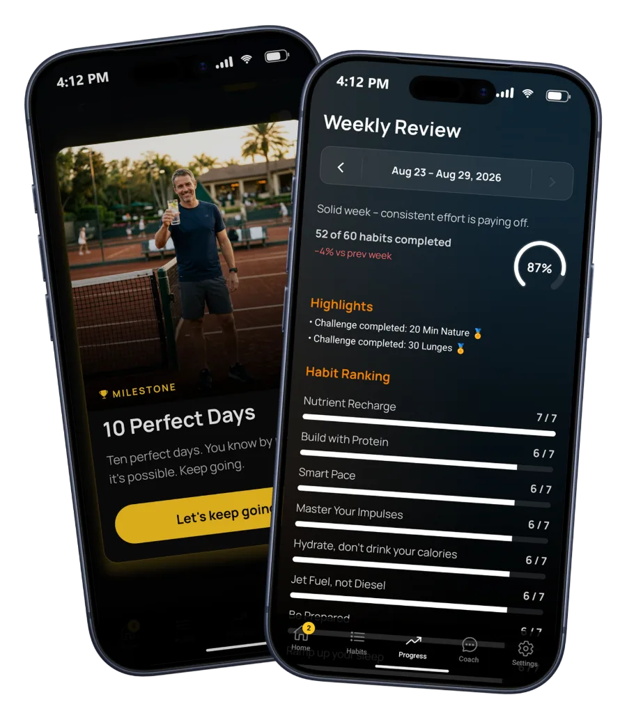 ZANE app: milestone screen and weekly review